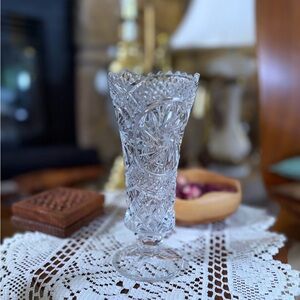 Vintage German Crystal Vase Anne Hutte with Sawtooth Top